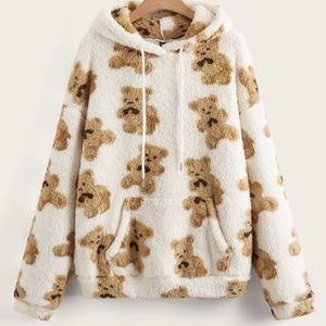 SHEIN Bear Print Teddy Hoodie